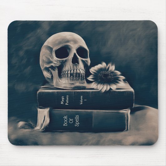 ゴシックスカルヴィンテージオールドブックスシアノタイプマカブル マウスパッド (正面)