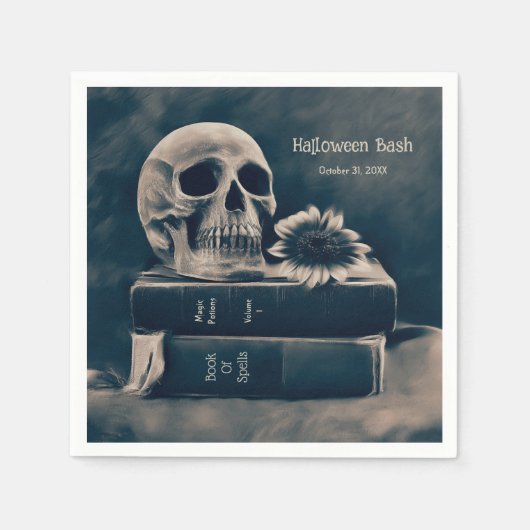 ゴシックスカルヴィンテージブックスマカブルハローウィンパーティ スタンダードカクテルナプキン (正面)