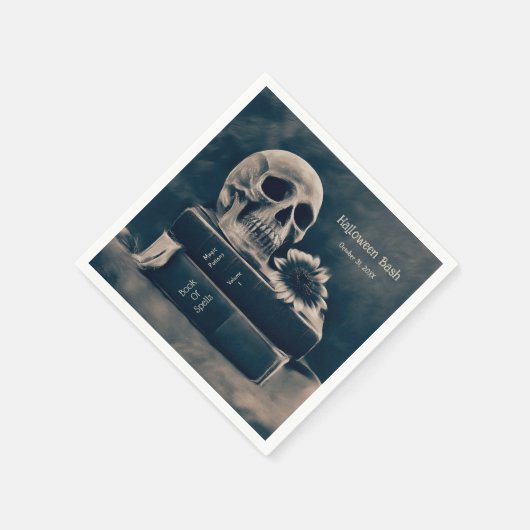 ゴシックスカルヴィンテージブックスマカブルハローウィンパーティ スタンダードカクテルナプキン (角)