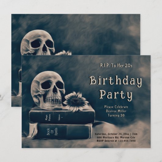 ゴシックスカルヴィンテージブックスマカブルRIPへ彼女の20s 招待状 (正面/裏面)