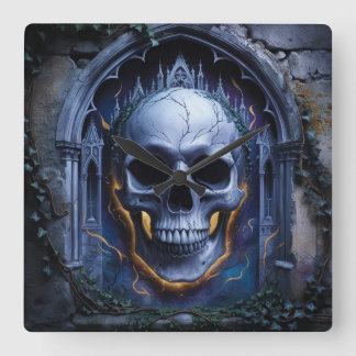 ゴシックスカル交響曲デザイン時計 スクエア壁時計