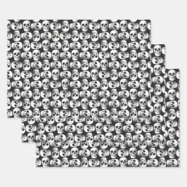 ゴシックスカル恐怖白黒パターンデザイン ラッピングペーパーシート