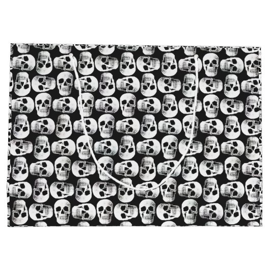 ゴシックスカル恐怖白黒パターンデザイン ラージペーパーバッグ (裏面)