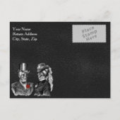 ゴシックスカル日付のカー結婚ドを保存 案内ポストカード (裏面)