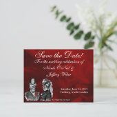 ゴシックスカル日付のカー結婚ドを保存 案内ポストカード (スタンド正面)