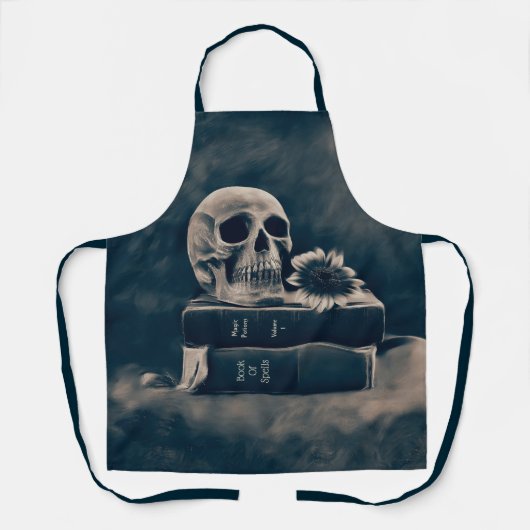 ゴシックスカル旧ヴィンテージブックスシアノタイプマカブル エプロン (正面)