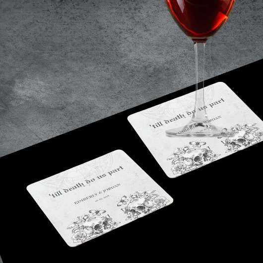 ゴシックスカル'死ぬまで私たちは一部の結婚式の引き出物 スクエアペーパーコースター