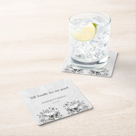 ゴシックスカル'死ぬまで私たちは一部の結婚式の引き出物 スクエアペーパーコースター (インサイチュ)