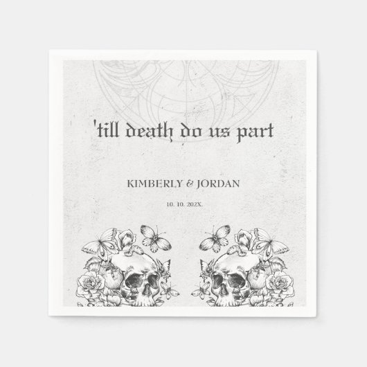 ゴシックスカル'死ぬまで私たちは一部の結婚式の引き出物 スタンダードカクテルナプキン (正面)