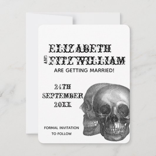 ゴシックスカル結婚式の日付の保存 招待状 (裏面)