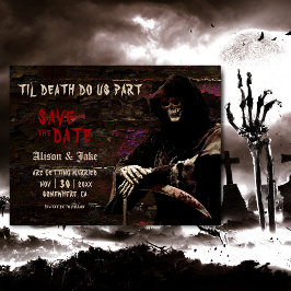 ゴシックスカル結婚式の日付を保存 案内ポストカード