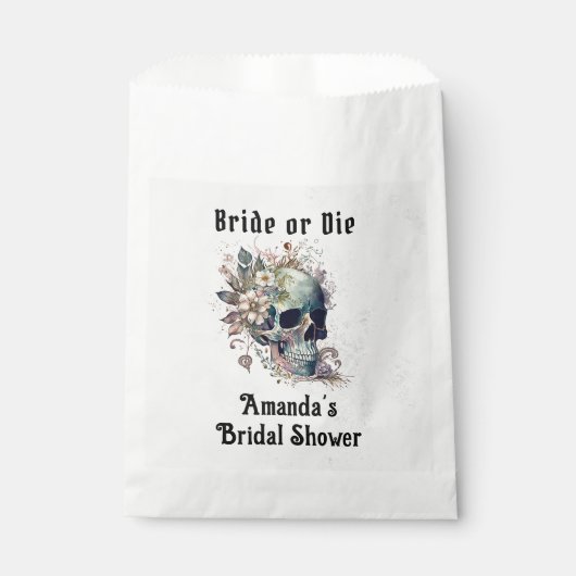 ゴシックスカル花嫁またはダイブライダルシャワーの好意バッグ フェイバーバッグ (正面)