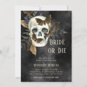 ゴシックスカル花嫁またはダイブライダルシャワー招待 招待状 (正面)