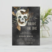 ゴシックスカル花嫁またはダイブライダルシャワー招待 招待状 (スタンド正面)