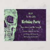 ゴシックスカル誕生日パープルグリーンRIP To His 20 インビテーションポストカード (正面)