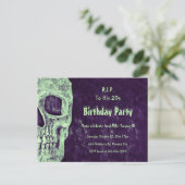 ゴシックスカル誕生日パープルグリーンRIP To His 20 インビテーションポストカード (スタンド正面)