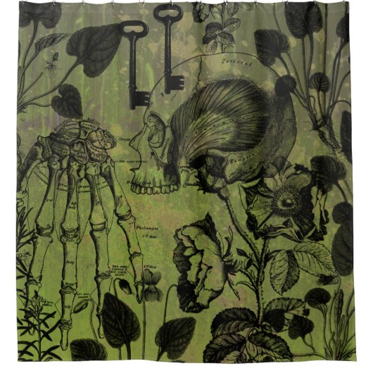 ゴシックスカル鍵コラージュ シャワーカーテン (正面)