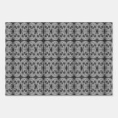 ゴシックスカル頭部の白黒抽象芸術パターン ラッピングペーパーシート (正面2)