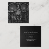 ゴシックスカル顔グレーメタリックタカッコいいトゥーショップ スクエア名刺 (正面/裏面)