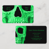 ゴシックスカル顔ネオングリーンブラックタトゥーショップ 名刺 (正面/裏面)