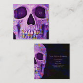 ゴシックスカル顔パユニークープルブルータトゥーショップ スクエア名刺 (正面/裏面)