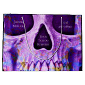 ゴシックスカル顔パユニークープルブルータトゥーショップ ラージペーパーバッグ (裏面)