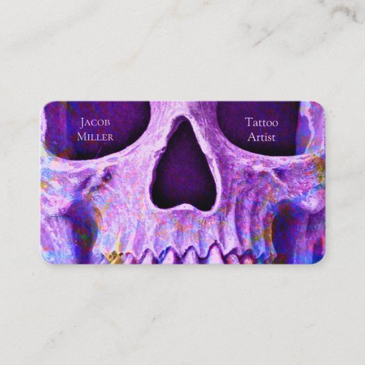 ゴシックスカル顔パープルブルータトゥーショップ 名刺 (正面)