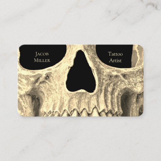 ゴシックスカル顔ブラックベージュタトゥーショップ 名刺 (正面)
