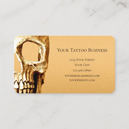 ゴシックスカル顔ホワイト金ゴールドタトゥーショップ 名刺 (裏面)