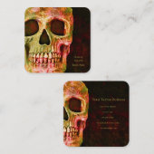 ゴシックスカル顔レッドグリーンタトゥーショップ スクエア名刺 (正面/裏面)