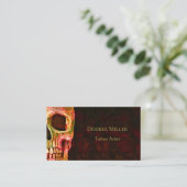 ゴシックスカル顔レッドグリーンタトゥーショップ 名刺 (スタンド正面)