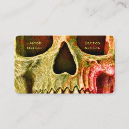 ゴシックスカル顔レッドグリーンタトゥーショップ 名刺