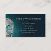 ゴシックスカル顔白熱［赤熱］光を放つティール（緑がかった色）グリーンタトゥーショップ 名刺 (裏面)