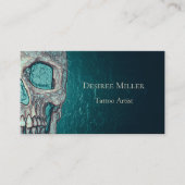 ゴシックスカル顔白熱［赤熱］光を放つティール（緑がかった色）グリーンタトゥーショップ 名刺 (正面)