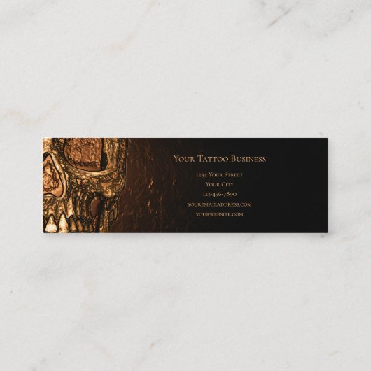 ゴシックスカル顔白熱［赤熱］光を放つ金ゴールドブラックタトゥーショップ コーリングカード (裏面)