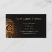 ゴシックスカル顔白熱［赤熱］光を放つ金ゴールドブラックタトゥーショップ 名刺 (裏面)
