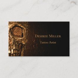 ゴシックスカル顔白熱［赤熱］光を放つ金ゴールドブラックタトゥーショップ 名刺