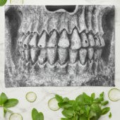 ゴシックスカル顔白黒クローズアップ キッチンタオル (折り畳み)