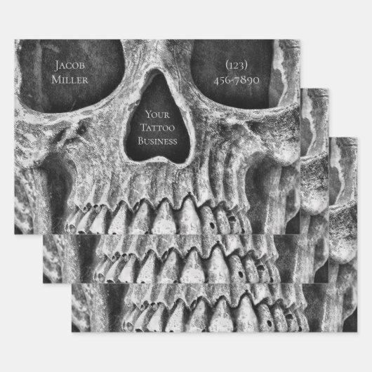 ゴシックスカル顔白黒タトゥーショップラップ ラッピングペーパーシート (セット)