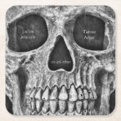 ゴシックスカル顔白黒タトゥーショップ スクエアペーパーコースター (正面)