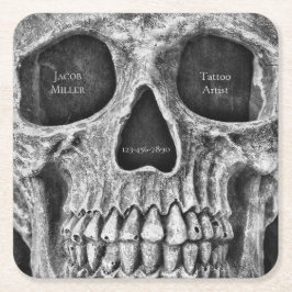 ゴシックスカル顔白黒タトゥーショップ スクエアペーパーコースター