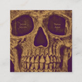 ゴシックスカル顔金ゴールドパープルタトゥーショップ スクエア名刺 (正面)