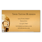 ゴシックスカル顔金ゴールドホワイトタトゥーショップ マグネット名刺 (正面)