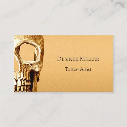 ゴシックスカル顔金ゴールドホワイトタトゥーショップ 名刺 (正面)