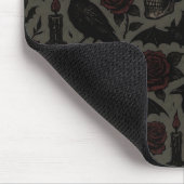 ゴシックスカル、カラスとバラパターン マウスパッド (コーナー)