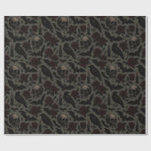 ゴシックスカル、カラスとバラパターン ラッピングペーパー (フラット)