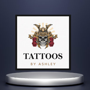 ゴシックスカル&サムライモダンヘルメットTattoo Artist スクエア名刺