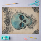 ゴシックスカル、ティール(緑がかった色)煙の目ephemera 薄葉紙 (クラフト)