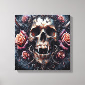 ゴシックスカル、バラ飾り キャンバスプリント (正面)
