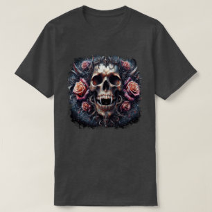 ゴシックスカル、バラ飾り Tシャツ